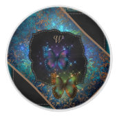 Lila Romantische Schmetterlinge Fantasia Keramikknauf (Vorderseite)