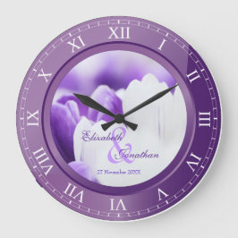 Lila römische Amethyst-Zahlen zum Hochzeitstag Große Wanduhr