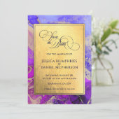 Lila, rosa Abstrakter Goldfilm Hochzeitsflat Save The Date (Stehend Vorderseite)