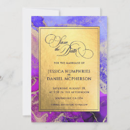 Lila, rosa Abstrakter Goldfilm Hochzeitsflat Save The Date