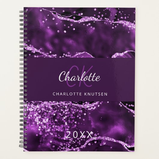 Lila-rosa-agate-Marmormonogramm 2026 Planer (Vorderseite)