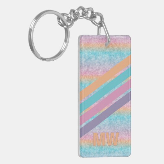 Lila rosa Aqua Orange Retro Streifen Schlüsselanhänger (Vorderseite links)