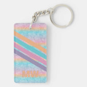 Lila rosa Aqua Orange Retro Streifen Schlüsselanhänger (Rückseite)
