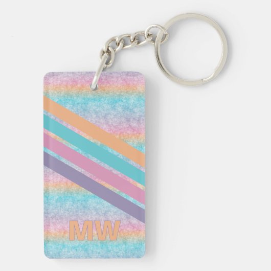 Lila rosa Aqua Orange Retro Streifen Schlüsselanhänger (Rückseite)