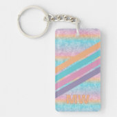 Lila rosa Aqua Orange Retro Streifen Schlüsselanhänger (Vorderseite)