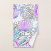 Lila rosa Aquamarine und weiße Muscheln Badhandtuch Set (Handtuch)