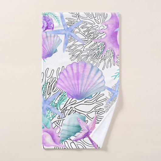 Lila rosa Aquamarine und weiße Muscheln Badhandtuch Set (Handtuch)