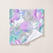 Lila rosa Aquamarine und weiße Muscheln Badhandtuch Set (Waschlappen)