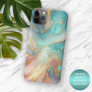Lila rosa Aquamarines Aqua Blue Gold Marmor iPhone 15 Pro Max Hülle