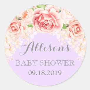 Lila Rosa Aquarell Blumen Baby Shower Geschenkanhä Runder Aufkleber