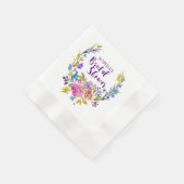 Lila Rosa Aquarell Blumenkranz Brautparty Serviette (Ecke)