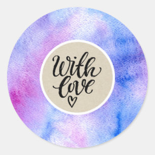Lila Rosa Aquarell Kraft Mit Liebe Geschenktüte Runder Aufkleber
