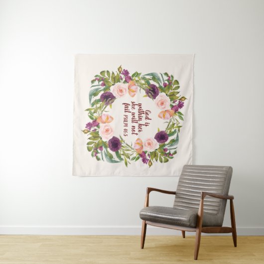 Lila rosa Aquarellblume Christliche Bibel Wandteppich (Beispiel (Horizontal))