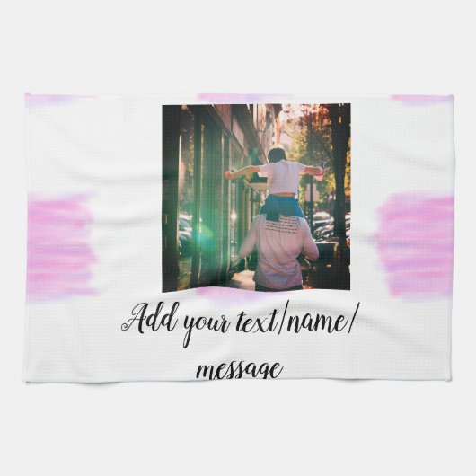 Lila rosa Aquarellfarbe Vater Sohn Vater hinzufüge Geschirrtuch (Horizontal)