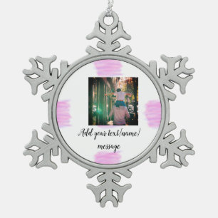 Lila rosa Aquarellfarbe Vater Sohn Vater hinzufüge Schneeflocken Zinn-Ornament