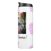 Lila rosa Aquarellfarbe Vater Sohn Vater hinzufüge Thermosbecher (Nach rechts gedreht)