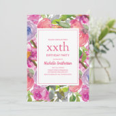 Lila rosa Aquarellfarben Wildblume jedes Lebensjah Einladung (Stehend Vorderseite)