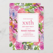 Lila rosa Aquarellfarben Wildblume jedes Lebensjah Einladung (Vorne/Hinten)