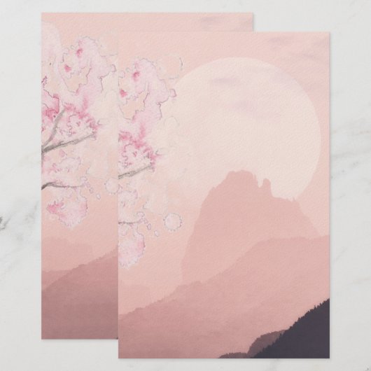 Lila Rosa Berge und Sonnenhorizont Briefpapier (Vorne/Hinten)