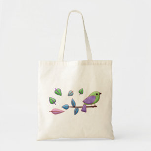 Lila Rosa Bird mit Sticky-Blätter Tragetasche