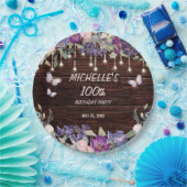 Lila Rosa Bläserschmetterling Rustikaler 100. Gebu Pappteller (Party)