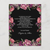 Lila Rosa Bläserschwarze Hochzeit Begrüßung Begleitkarte (Rückseite)