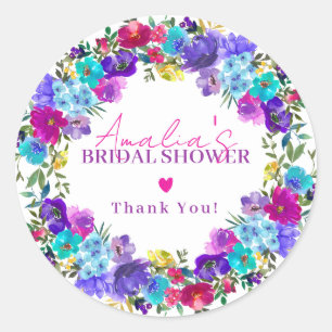 Lila Rosa Blau Florale Hochzeitsdusche Danke schön Runder Aufkleber