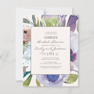 Lila Rosa Blau Florales Brautpaar-Brautjungfernpar Einladung