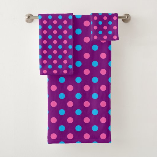Lila Rosa Blau Punkte Muster Badhandtuch Set (Insitu)