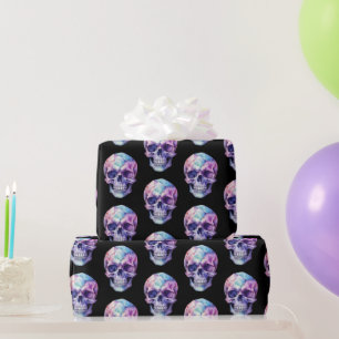 Lila Rosa Blau Totenkopf Schwarz Halloween Geschenkpapier