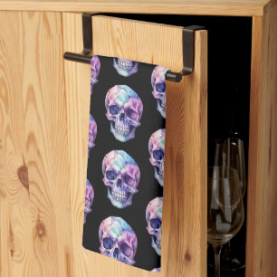 Lila Rosa Blau Totenkopf Schwarz Halloween Geschirrtuch