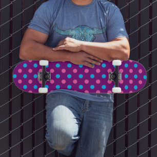 Lila Rosa Blau Tupfenmuster Skateboard