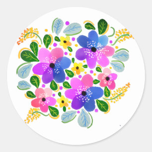 Lila-Rosa-blaue Aquarellfarben-Blume Runder Aufkleber