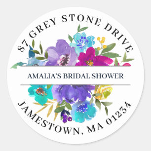 Lila rosa blaue florale Rücksendeadresse Runder Aufkleber