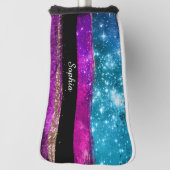 Lila rosa blaue Glitzer Sterne Pinselstriche Name Golf Headcover (Rotieren 90)
