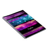 Lila rosa blaue Glitzer Sterne Pinselstriche Name Notizblock (Rechte Seite)