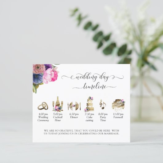 Lila, rosa, blaue Hochzeitzeitstunde und Programm (Stehend Vorderseite)