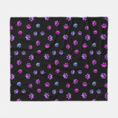 Lila rosa blaue Paw-Druckmuster auf schwarz Fleecedecke (Vorderseite (Horizontal))