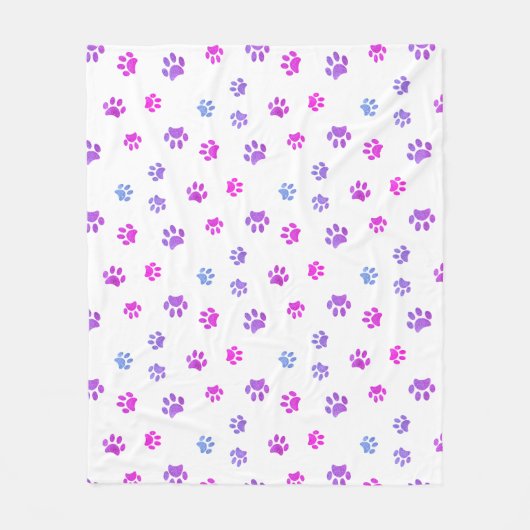 Lila rosa blaue Paw-Druckmuster Fleecedecke (Vorderseite)