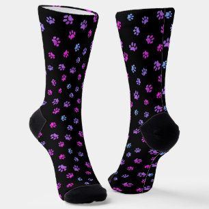 Lila rosa blaue Paw-Druckmuster Schwarz Socken