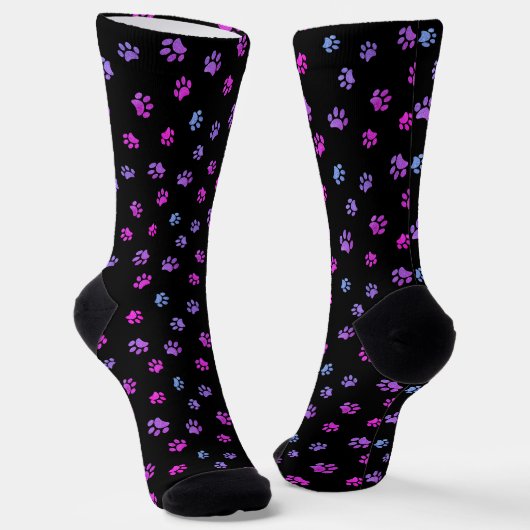 Lila rosa blaue Paw-Druckmuster Schwarz Socken (Gewinkelt)
