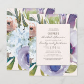 Lila rosa blaues Blumenkuchen Brautparty Einladung (Vorne/Hinten)