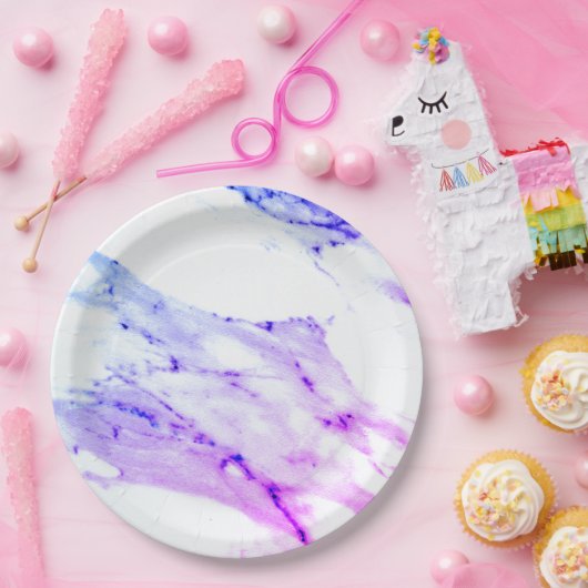 Lila-rosa-blaues Granitmuster aus weißem Marmor Pappteller (Party)