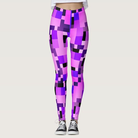 Lila rosa Blöcke Leggings (Vorderseite)