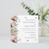 Lila Rosa Blume & Butterfly Square Hochzeit Einladung (Stehend Vorderseite)