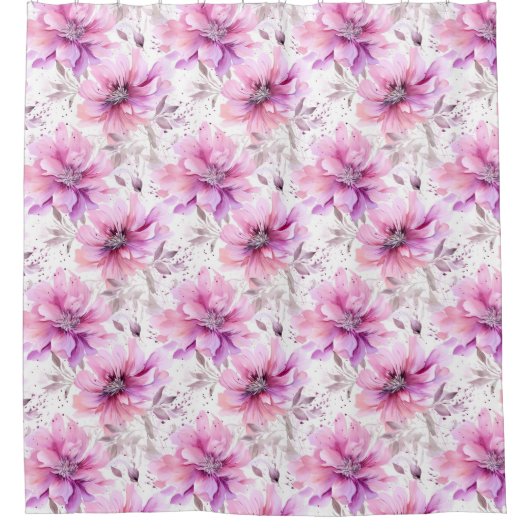 Lila rosa Blume Frühjahrsmuster Duschvorhang (Vorderseite)
