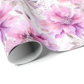 Lila rosa Blume Frühjahrsmuster Geschenkpapier (Rolleneckpunkt)