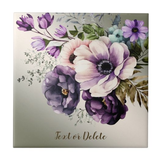 Lila Rosa Blume Goldene Elegante Fliese (Vorderseite)