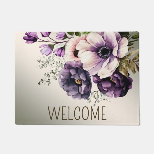 Lila Rosa Blume Herzlich willkommen Fußmatte (Vorderseite)