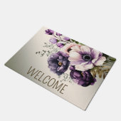 Lila Rosa Blume Herzlich willkommen Fußmatte (Schrägansicht)